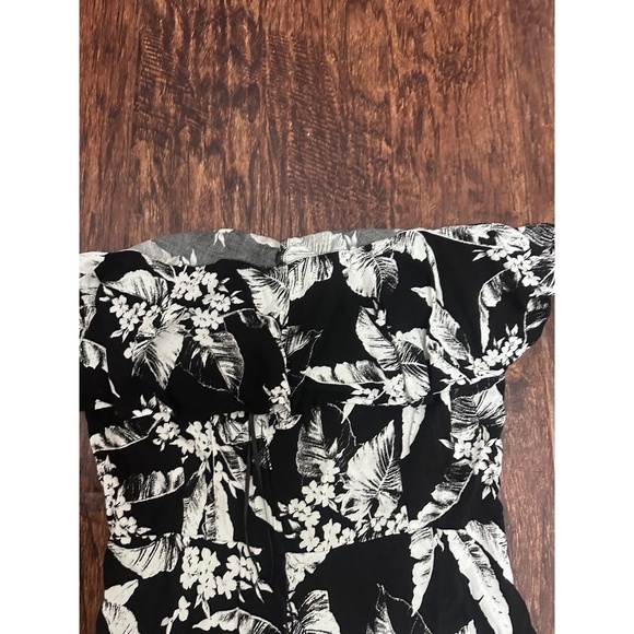 Mi Ami Womens Maxi Dress Size L Black White Floral Strapless Ruffle Summer - Picture 2 of 4